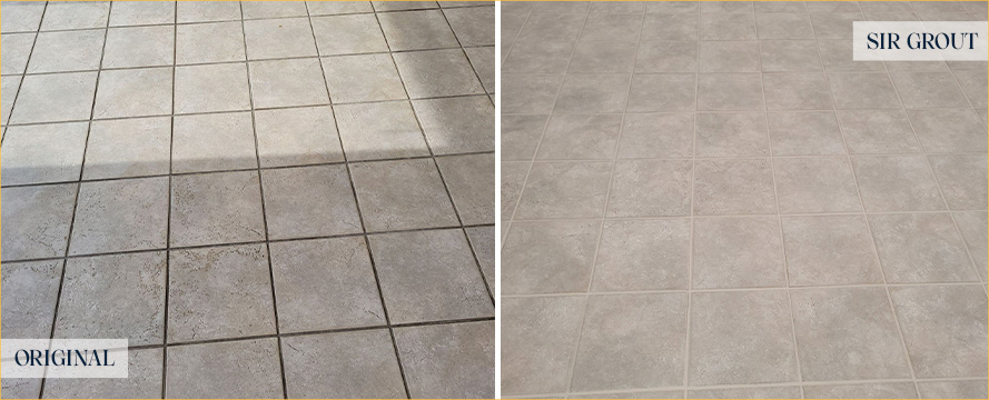 Tile Floor Before and After a Grout Cleaning in Fullerton