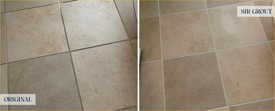 Bathroom Floor Before and After a Service from Our Tile and Grout Cleaners in Newport Beach