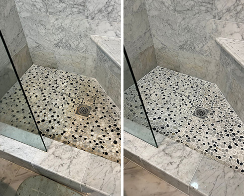 Shower Before and After Our Hard Surface Restoration Services in Irvine, CA