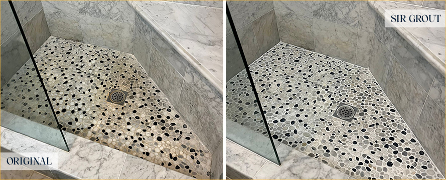 Shower Before and After Our Superb Hard Surface Restoration Services in Irvine, CA