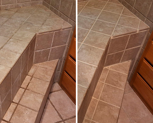 Shower Seams Before and After a Service from Our Tile and Grout Cleaners in Dana Point