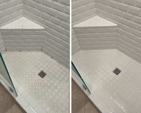 Shower Before and After a Grout Sealing in Orange, CA