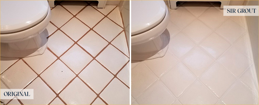 Bathroom Floor Before and After a Grout Sealing in Anaheim, CA